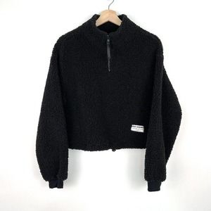 H&M Womens Sherpa Fleece Pullover Sweater Size S Black 1/4 Zip Fuzzy Jacket